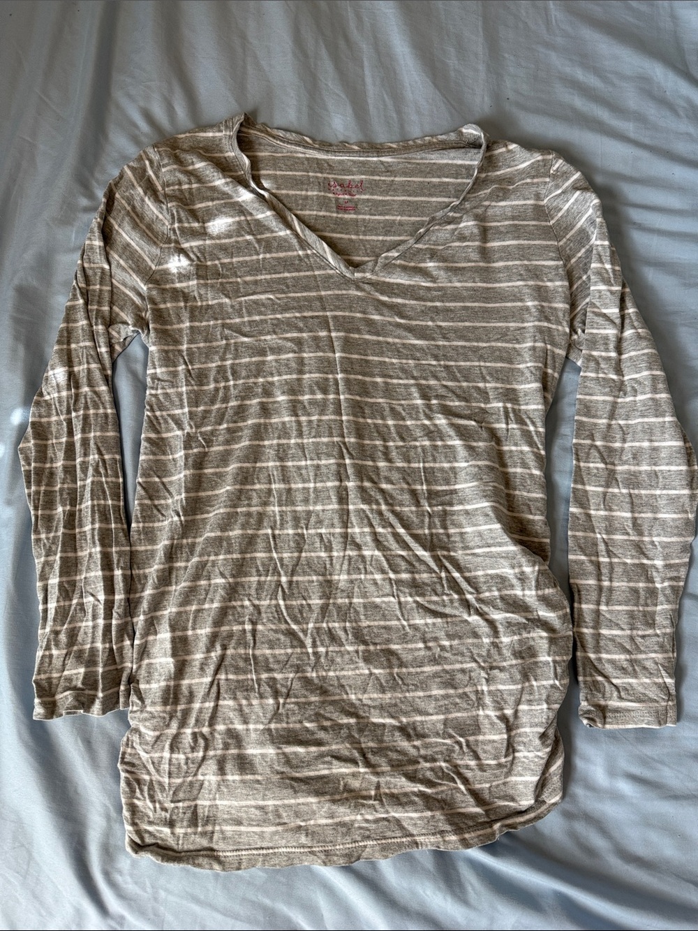 Ingrid & Isabel Beige and White Striped V-Neck Long Sleeve Top